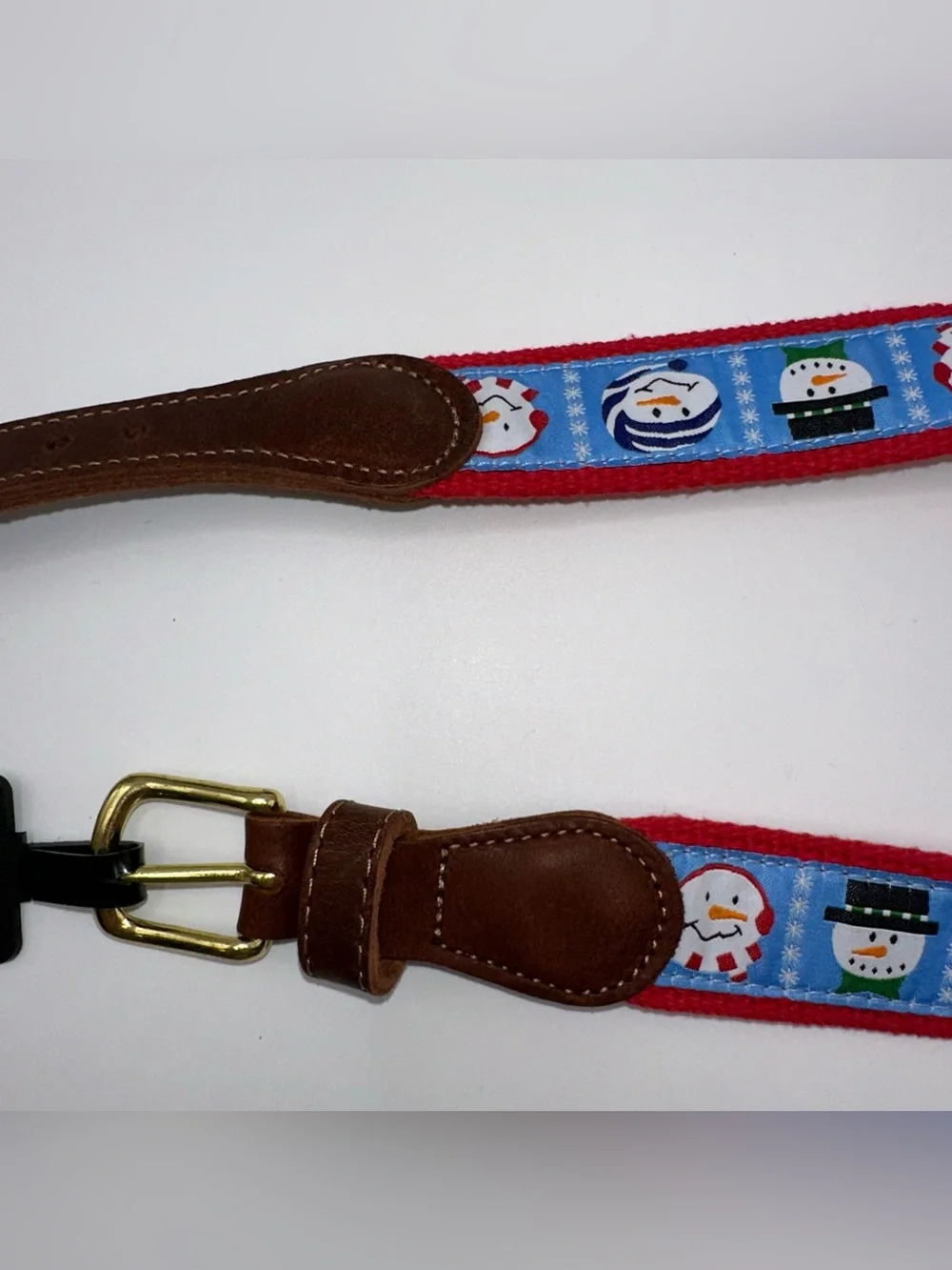 Preston Leather Snowman Holiday Belt Solid Brass Buckle Kids Size 24 Made in USA